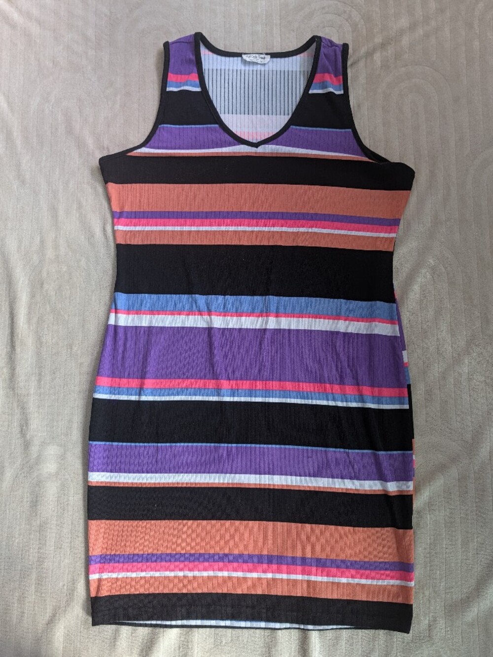Striped Midi Tank Dress in Black, Purple & Coral